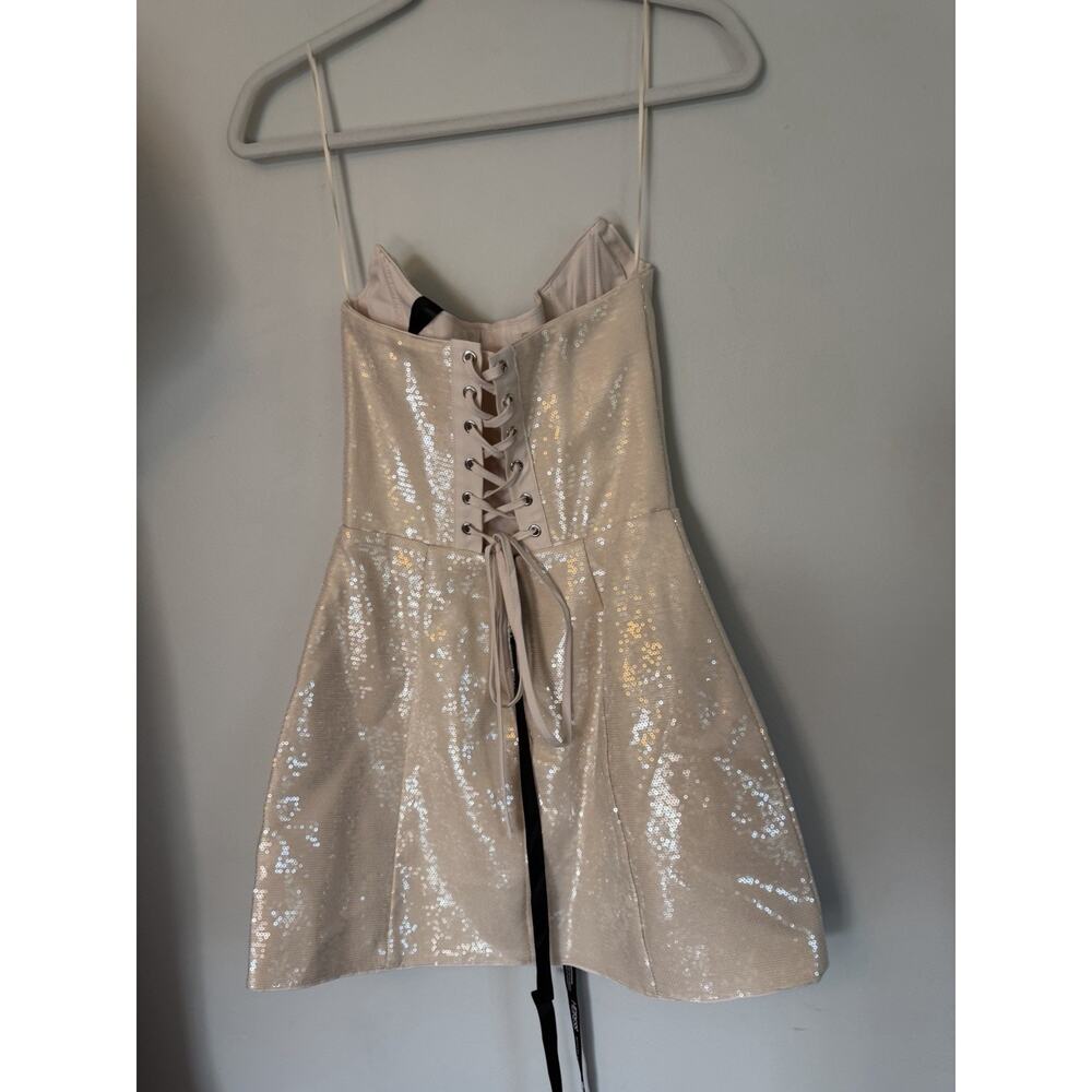 Heiress Beverly Hills Womens Strapless Sequin Corset Mini Dress Natural Sz S NWT - Picture 5 of 16